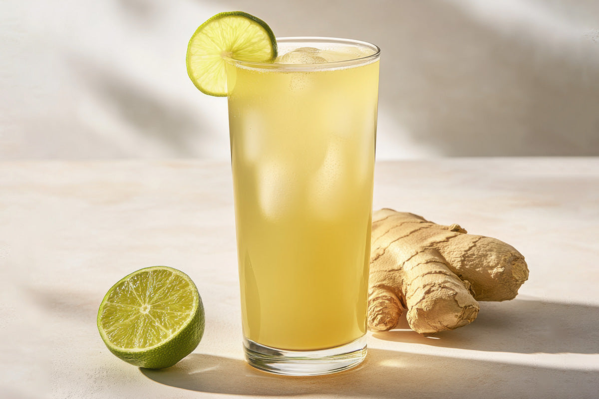 glass of a ginger lime cocktail
