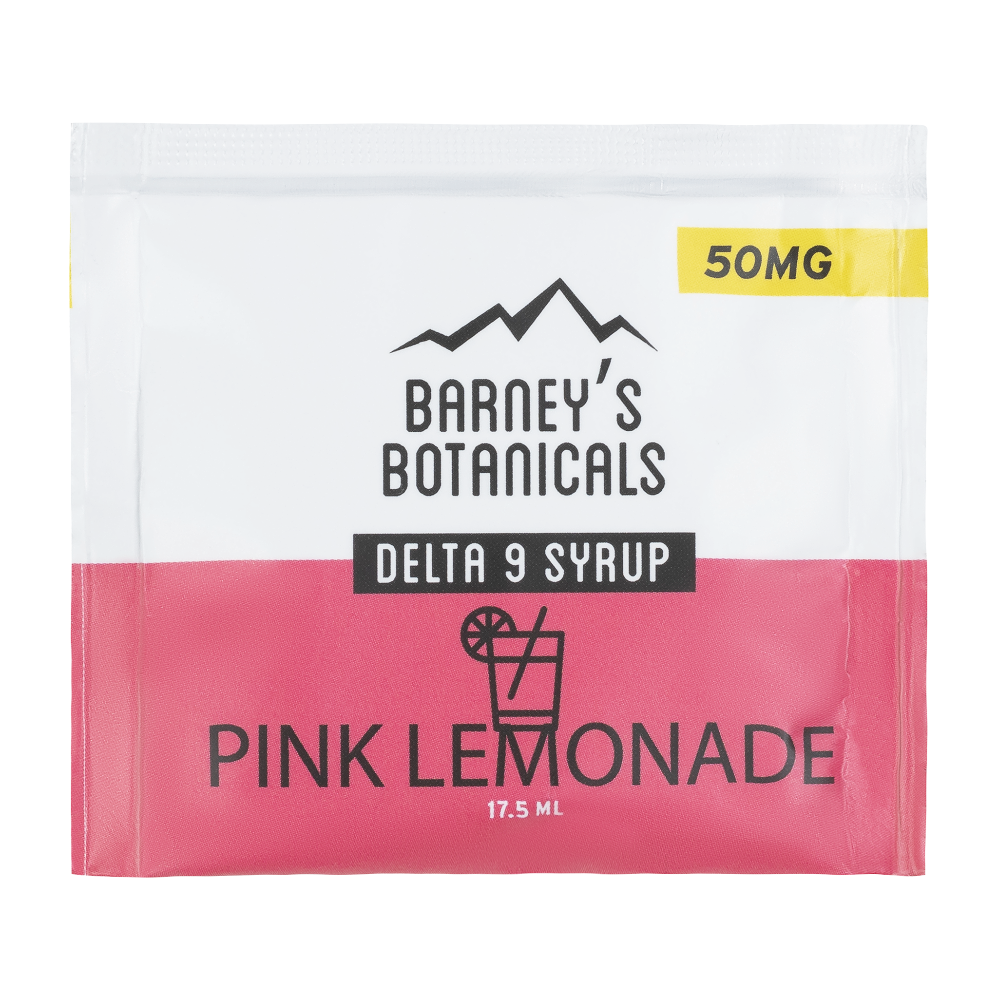 Barney's Botanicals 50mg Delta 9 THC Shot in Pink Lemonade Flavor - Packet Shown