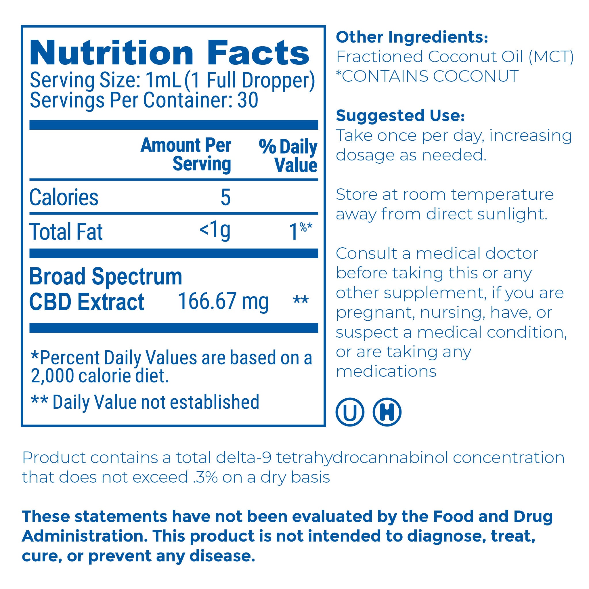 Nutrition Label for Proleve 5000mg CBD Broad Spectrum Tincture