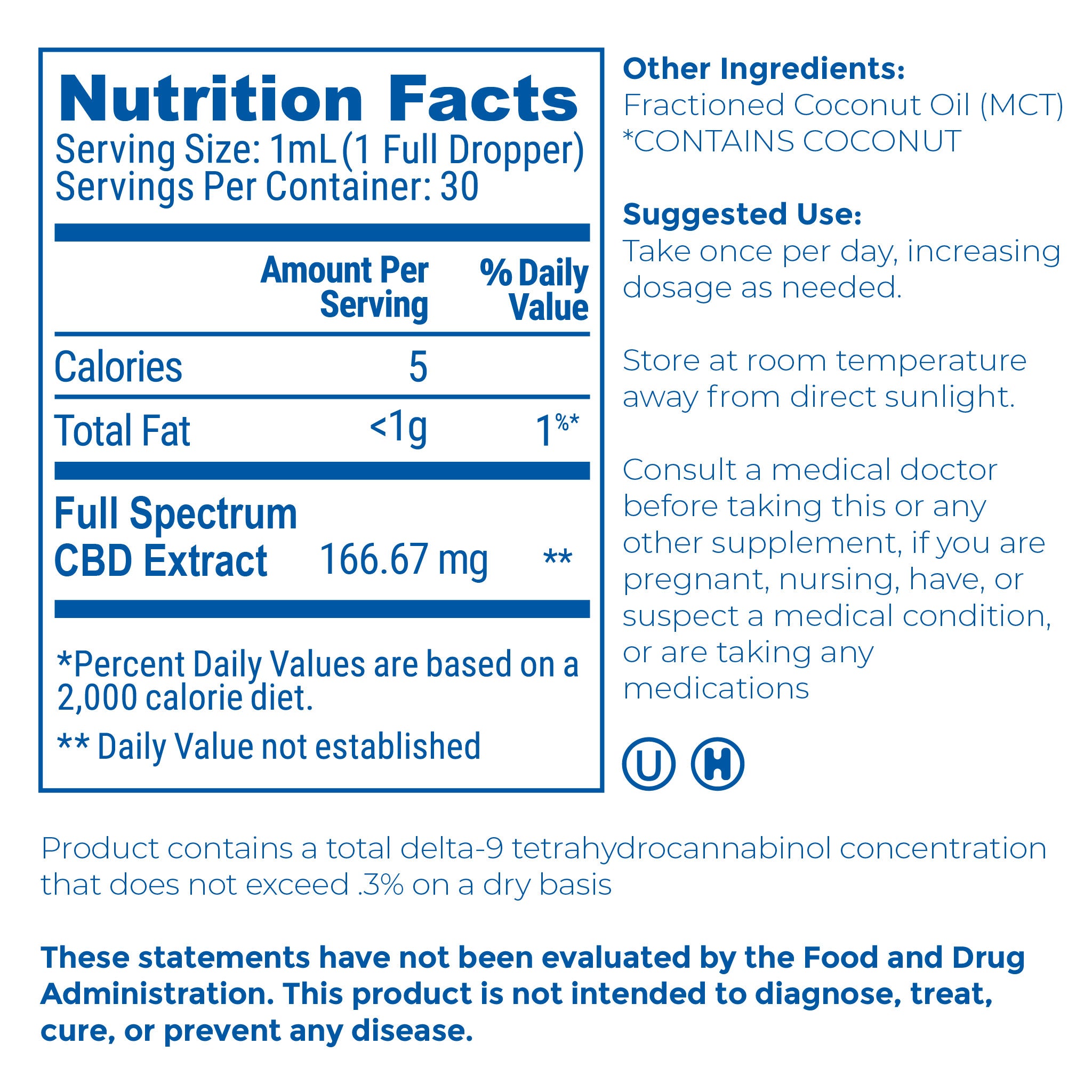Nutrition label for Proleve 5000mg CBD Full Spectrum Tincture